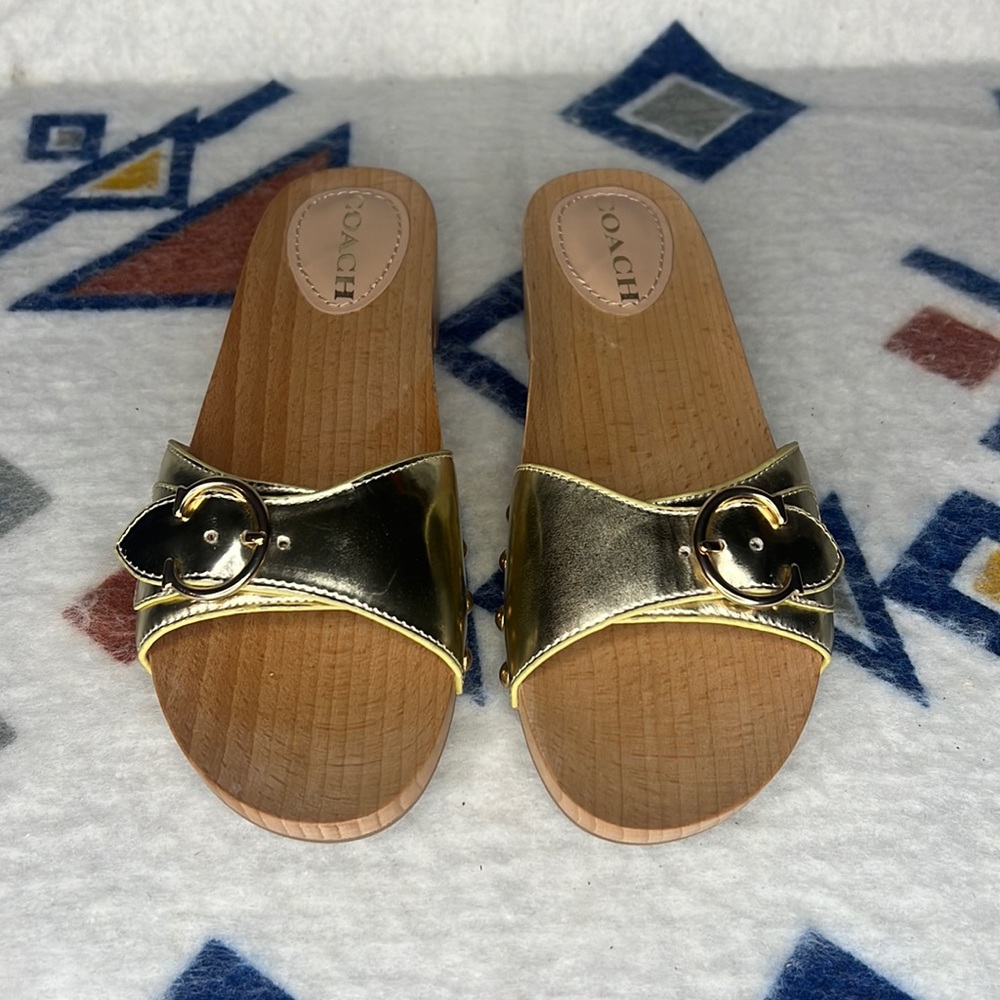 New Women COACH Bleeker Sandals Gold